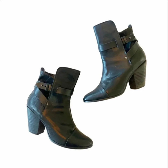 Rag & Bone‎ Black Harrow Ankle Leather Heeled Harness Boots/Booties EU 41 - Picture 1 of 8